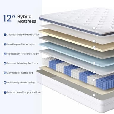 Dourxi Twin Size Mattress, 12 Inch Medium Plush Hybrid Twin Mattress in a Box with Gel Memory Foam, Individually Pocketed Springs for Support and Pressure Relief, 100-Night Trial - Image 4