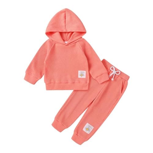 YOUNGER TREE Baby Girl Clothes Toddler Fall Winter Outfits Sweatshirt pants Sweatsuits for Infant Girl Baby Girl Clothing (Solid cotton pink+sunflower,12-18 Months) - Image 1