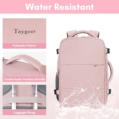 Taygeer Laptop Backpack for Women, Large Travel Backpack with 17.3 inch Laptop Compartment, TSA Friendly 40l Carry On Mochila, Daypack Business Computer Bag for Office Work Travel Essentials, Pink - Image 8