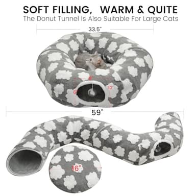 TSEB4TEP Cat Tunnel Bed for Indoor Cats,Soft Peekaboo Cave Cat Donut Tunnel with Washable Circle Cushion Central Mat, 3 Ways Shaped Round Pet Play Tunnel Toy for Kitten Puppy Rabbit Ferret Green - Image 4
