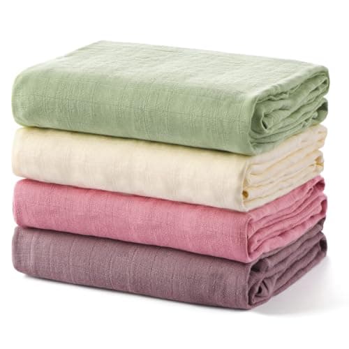 Momcozy Muslin Swaddle Blankets, 4 Pack Ultra Soft Neutral Matching Baby Swaddle Blanket, Breathable Skin Friendly, Large 47 x 47 Inch Swaddling Receiving Blanket for Boy Girl, Light Green - Image 1