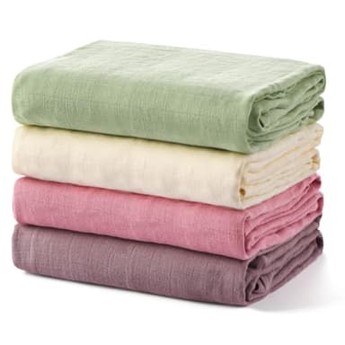 Momcozy Muslin Swaddle Blankets, 4 Pack Ultra Soft Neutral Matching Baby Swaddle Blanket, Breathable Skin Friendly, Large 47 x 47 Inch Swaddling Receiving Blanket for Boy Girl, Light Green - Image 1
