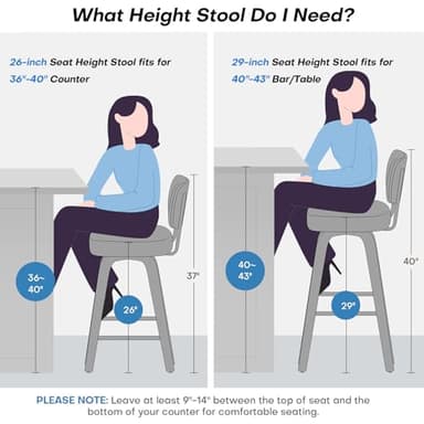 Bekrvio Swivel Bar Stools Set of 4, 29" Upholstered Faux Leather Barstools with Back and Bent Wood Legs, Mid Century Modern Bar Chair Island Stool for Kitchen Counter, Black - Image 5