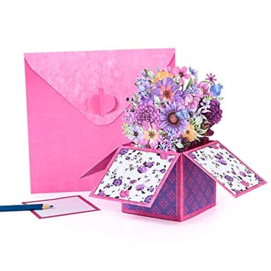 POPGIFTU Mother's Day Pop Up Card, Purple Flower Bouquet Birthday Card for Mom, Mother, Grandma, Women, Wife, Daughter, with Notecard & Envelope - Image 3