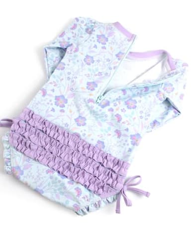 RuffleButts Baby Girls UPF 50+ Sun Protection Floral Printed Long Sleeve One Piece Rash Guard Swimsuit with Zipper - Fairytale Garden, 6-12m - Image 6