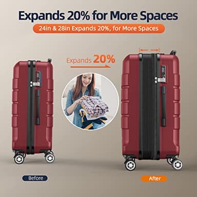 SHOWKOO Luggage Sets Expandable PC+ABS Durable Suitcase Double Wheels TSA Lock Red - Image 5