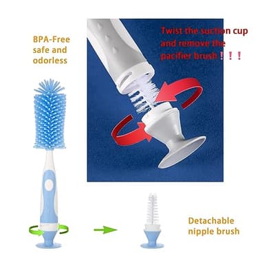 Chemimoso Multifunctional Cleaning Brush, Baby Bottle Brush, Bottle Brush Cleaner, Rotate The Suction Cup to Obtain The Small Bristle Brushes, Set Z, Pink, Silicone and Nylon Brush - Image 4