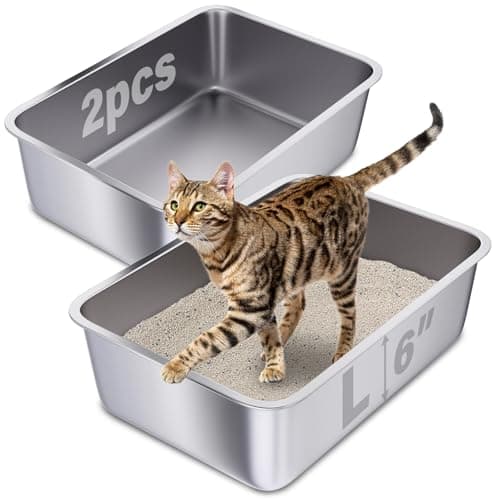 Holintan Stainless Steel Litter Box 2 Pack, 20"x14"x6"(Height) Large Metal Litter Box, Easy to Clean, Non Stick No Smell Cat Litterbox for Adult Cats/Kitty - Image 1