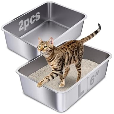 Holintan Stainless Steel Litter Box 2 Pack, 20"x14"x6"(Height) Large Metal Litter Box, Easy to Clean, Non Stick No Smell Cat Litterbox for Adult Cats/Kitty - Image 1
