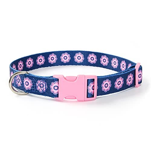 Mile High Life Nylon Puppy Dog Collar w Cute Patterns Lightweight Girl Boy Collar for Small/Medium/Large Dogs (Pink Flower, Large Neck 15"-19") - Image 1