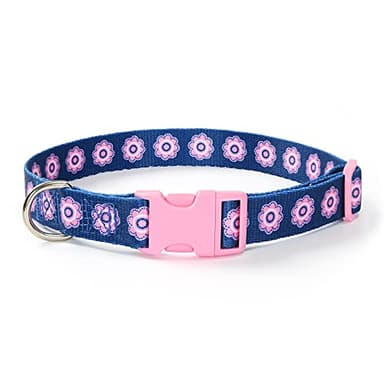 Mile High Life Nylon Puppy Dog Collar w Cute Patterns Lightweight Girl Boy Collar for Small/Medium/Large Dogs (Pink Flower, Large Neck 15"-19") - Image 1