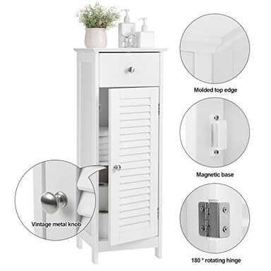 VASAGLE Bathroom Storage Cabinet, Small Slim Bathroom Floor Cabinet with Drawer and Shutter Door, for Living Room, Bedroom, 11.8 x 12.6 x 34.3 Inches, White UBBC43WT - Image 5