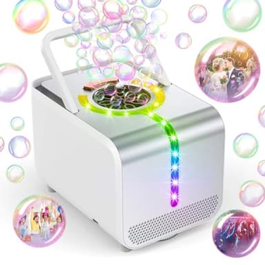 Bubble Machine - Durable Automatic Bubble Blower with LED Lights, Waterproof Motor Over 20,000 Bubbles/Minute, Perfect for Kids' Parties Indoor & Outdoor Fun - Plugin or Battery Powered - Sleek Silver - Image 1