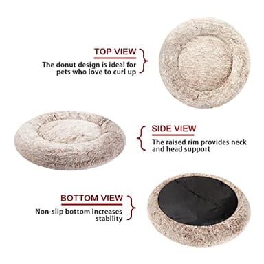 Bedfolks Calming Donut Dog Bed, 45 Inch Round Plush Bed for Extra Large Dogs, Anti-Anxiety, Washable with Non-Slip Bottom (Brown, Extra Large) - Image 4