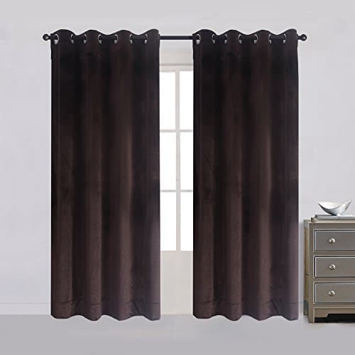 Cherry Home Set of 2 Velvet Flannel Room Darkening Blackout Curtains Panels Drapes Grommet 52 Wide by 108 Long Brown for Living Room - Image 1