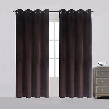 Cherry Home Set of 2 Velvet Flannel Room Darkening Blackout Curtains Panels Drapes Grommet 52 Wide by 108 Long Brown for Living Room - Image 1