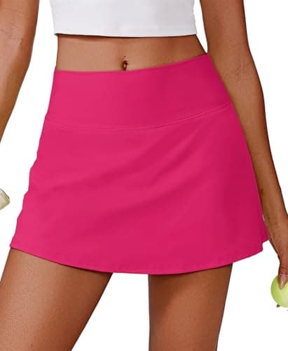 PINSPARK Tennis Skorts for Women with Pockets Tummy Control Athletic Golf Skort Lightweight Solid Skort Skirts with 2 Pockets, Hot Pink XL - Image 1