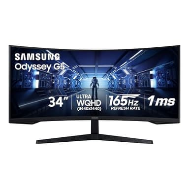 SAMSUNG 34' Odyssey G5 Ultra-Wide Gaming Monitor with 1000R Curved Screen, 165Hz, 1ms, FreeSync Premium, Large Display, Eye Comfort, Multiple Ports, WQHD, LC34G55TWWNXZA, Black - Image 1