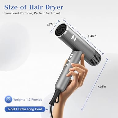 Natrial Ionic Professional Hair Dryer with Diffuser for Curly Hair,1600W&110000RPM High Speed Blow Dryer for Women,Fast Drying,Lock Function,Low Noise,Lightweight for Home Travel Salon,Grey&Silver - Image 7