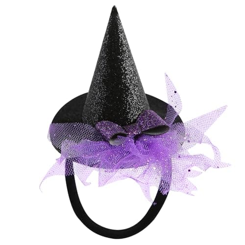 Baby Girls Mini Witch Hat Headband Infant Toddler Glitter Bow Tulle Party Hair Accessories Purple - Image 1