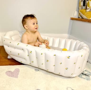 Mink Inflatable Baby Bathtub with Built-in Air Pump, Newborn to Toddler Bath Tub,Portable Travel Shower Basin with Back Support, Deflates and Folds Easily (Olive Bath) - Image 7