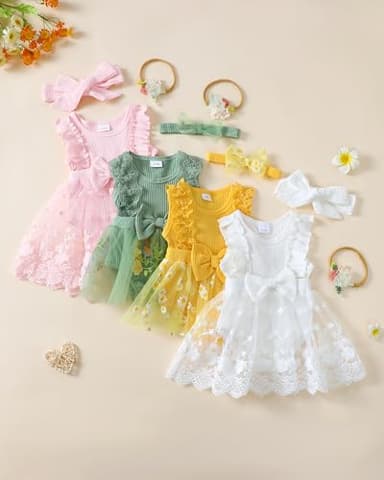 Renotemy Preemie Baby Girl Sage Green Romper Flower Tulle Dress Boho Summer Sleeveless Premature Baby Clothes Girl Baptism Wedding Party Christening Dresses Baby Shower Gifts Photography Outfit - Image 2