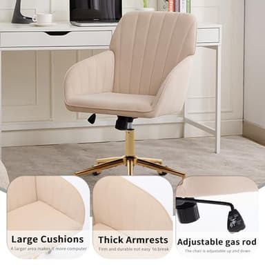 YISHENG Velvet Office Desk Chair with Gold Base, with Wheels,Modern Height Adjustable 360 Degree Swivel Upholstered Vanity Chairs with Arms for Living Room Bedroom, Beige,Khaki - Image 5
