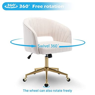 Home Office Chair Swivel Velvet Desk Chair Accent Armchair Upholstered Modern Tufted Chairs with Gold Base for Girls Women Ergonomic Study Seat Computer Task Stools for Living Room(Cream) - Image 6