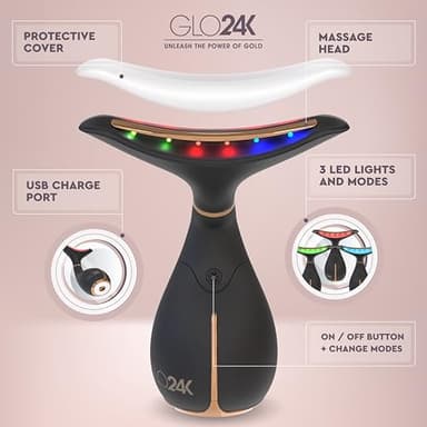 GLO24K Red Light for Face & Neck Beauty Device - 3 in 1 Facial Massager Tool and Neck Care Device for Turkey Neck, Anti Wrinkle, Face and Neck Massager for Women - Image 5