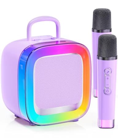 Kinglucky Karaoke Machine for Kids Girls Ages 3-12 with 2 Light-Up Microphones, Bigger Size Yet Portable Bluetooth Speaker with Voice Effects for Birthday, Family Fun & Party (Purple) - Image 1