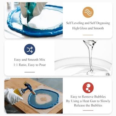 Epoxy Resin, 32OZ Epoxy Resin Crystal Clear, Not-Yellowing No-Bubble, Self Leveling Easy-Pour Easy Mix 1:1 Casting Kit & Coating for DIY Jewelry Making, Art Resina Clear Crafts, Molds, River Tables - Image 4
