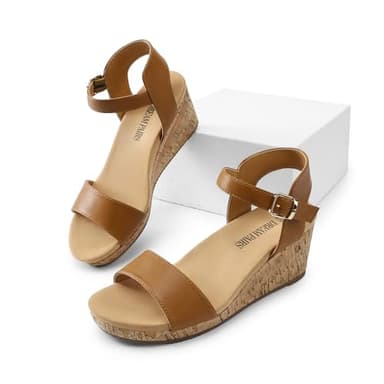 DREAM PAIRS Women's Open Toe Buckle Ankle Strap Platform Wedge Sandals Women 2025,Size 9,Camel/Pu,NINI-8 - Image 5