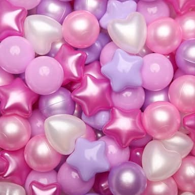 GOGOSO Ball Pits Balls Toddlers 50 100 200 500 Plastics Shape Ball Non-Phthalate Non-BPA Non-Toxic 2.2-Inch Crush Proof Play Balls, Star+Heart Balls,Pearl Pink+Purple,100pcs - Image 1