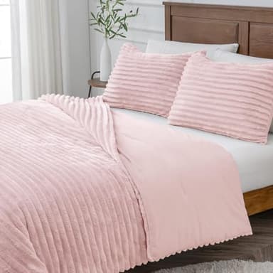 BEDELITE Fleece California King Comforter Set -Super Soft & Warm Fluffy Pink Bedding, Luxury Fuzzy Heavy Bed Set for Winter with 2 Pillow Cases - Image 9