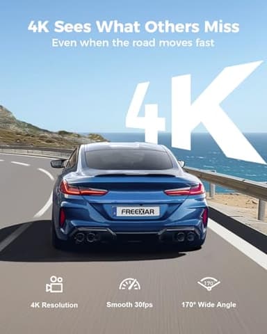 FREEXAR 4K 360° Dash Cam, 4-Channel Dash Camera for Cars, Full Coverage Front Rear Left Right Inside with GPS, 5.8GHz Wi-Fi & App, Night Vision, Voice Control, 24H Parking Mode, 128GB Card Included - Image 4