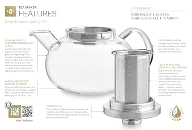 Teabloom Connoisseur Glass Teapot with Stainless Steel Infuser for Loose Tea – 4-Cup Capacity, Stovetop-Safe, Durable Borosilicate Glass, Perfect for Hot and Iced Tea - Image 5