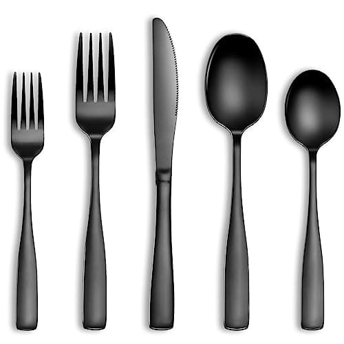 20 Pcs Black Silverware Set, Food-Grade Stainless Steel Flatware Set for 4, Square Cutlery Set, Mirror Polished Tableware Eating Utensils Set for Kitchen, Include Knife Fork Spoon Set,Dishwasher Safe - Image 1