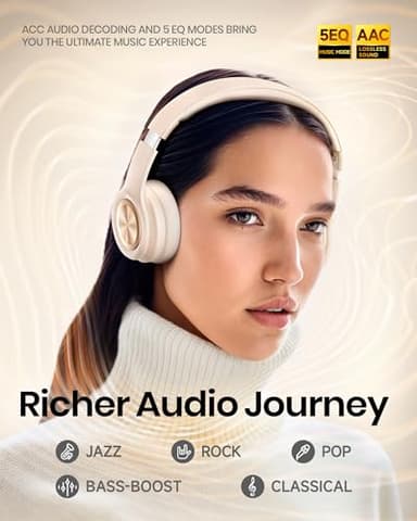 Picun Solo6 Wireless Bluetooth Headphones, 5EQ Music Mode, On-Ear Headphone with Built-in Microphone, Foldable Headset with 140H Battery Life, App Control for Girls, Home, School, Travel (Khaki) - Image 2