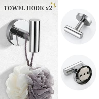 TURS Polished 5 Piece Bathroom Hardware Set, 24 Inch Bath Towel Bar Set, Round Bathroom Accessories Kit Wall Mounted SUS304 Stainless Steel - Image 5