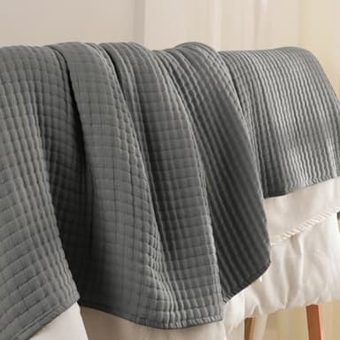 PHF Muslin Blanket King Size-Ultra Soft 50% Lyocell & 50% Cotton Blanket, Lightweight Breathable and Moisture Absorption Bedding, Cozy Woven Decor for All Season, 104"x90", Iron Gate - Image 5