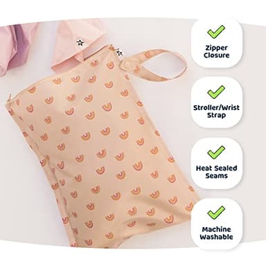 Tiny Twinkle Mess Proof Waterproof Wet Dry Bag | 2-Pack Reusable Wet Bags for Swimsuits & Baby Clothes | Leakproof Wet Bag for Travel & Diaper Changes for Baby (Pink, Brown Checkers) - Image 3