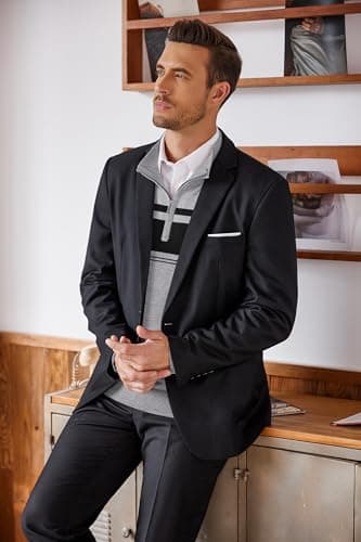 COOFANDY Men's Quarter Zip Up Sweaters Slim Fit Lightweight Mock Neck Pullover Casual Polo Sweatshirts,Black & Heather Grey,XXX-Large - Image 4