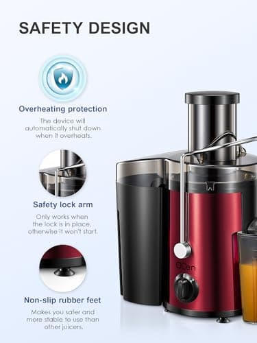 QCen Juicer Machine, 500W Centrifugal Juicer Extractor with Wide Mouth 3” Feed Chute for Fruit Vegetable, Easy to Clean, Stainless Steel, BPA-free (Metallic Red) - Image 7