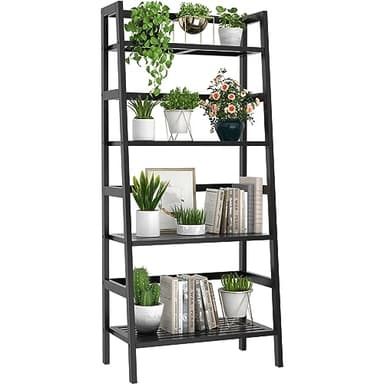 Homykic Bamboo Bookshelf 4-Tier Ladder Shelf, 49.2” Freestanding Open Bookcase Book Shelf Bathroom Storage Shelf Unit Plant Stand for Small Space, Living Room, Bedroom, Home Office, Black - Image 1