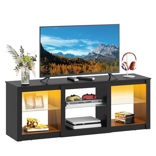 WLIVE LED TV Stand for 65-Inch TV, 58-Inch Entertainment Center with Adjustable Glass Shelves, Modern Media Console for Living Room & Bedroom, Black - Image 1