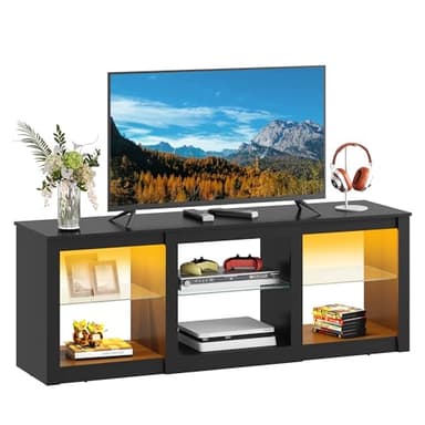 WLIVE LED TV Stand for 65-Inch TV, 58-Inch Entertainment Center with Adjustable Glass Shelves, Modern Media Console for Living Room & Bedroom, Black - Image 1