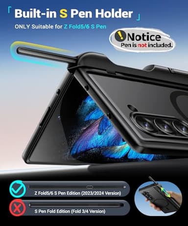 BERFY for Z Fold 6 Case with HD Screen Protector, [Compatible with MagSafe] Built-in 2 Kickstand & Hinge Protection, Full Body Shockproof Phone Case for Samsung Galaxy Z Fold 6, Black - Image 3