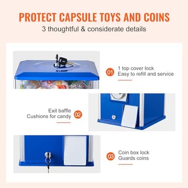 VEVOR Gumball Machine for Kids, 25" Height Home Vending Machine, PS Bouncy Balls Dispenser, Hold 230 Capsule Toys, Rectangle Bubble Gum Machine for Game Stores, Coin Operated Gumball Bank, Blue - Image 5