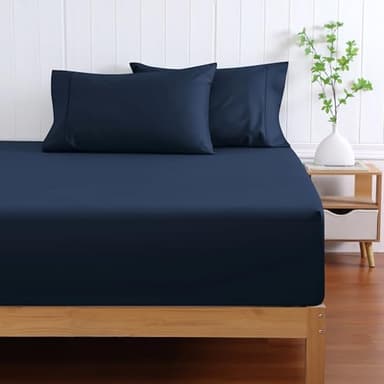 Zaizaihome 600 Thread Count Fitted Sheet King Size, 100% Egyptian Cotton, 3-Piece Set (1 Fitted Sheet, 2 Pillowcases), Sateen Weave, Ultra Soft Breathable,16" Deep Pocket Bed Sheet, Navy Blue - Image 6