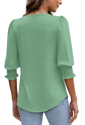 Beach Vacation Clothes for Women 2025 Summer Tops for Women Trendy 3/4 Sleeve Business Casual Outfits Green L - Image 5
